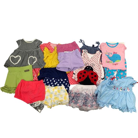 16 Baby Girls 12 Months One Pieces Outfits Shorts Tops Dresses Clothes Lot - Picture 1 of 4